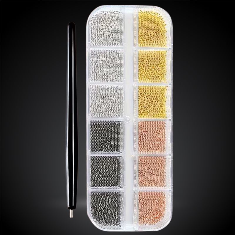 Ensemble de perles caviar pour ongles en 4 teintes avec stylo magnétique