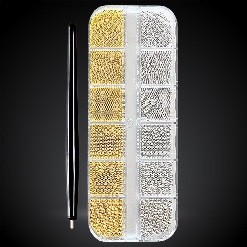 Perles caviar dorées et argentées pour design d'ongles