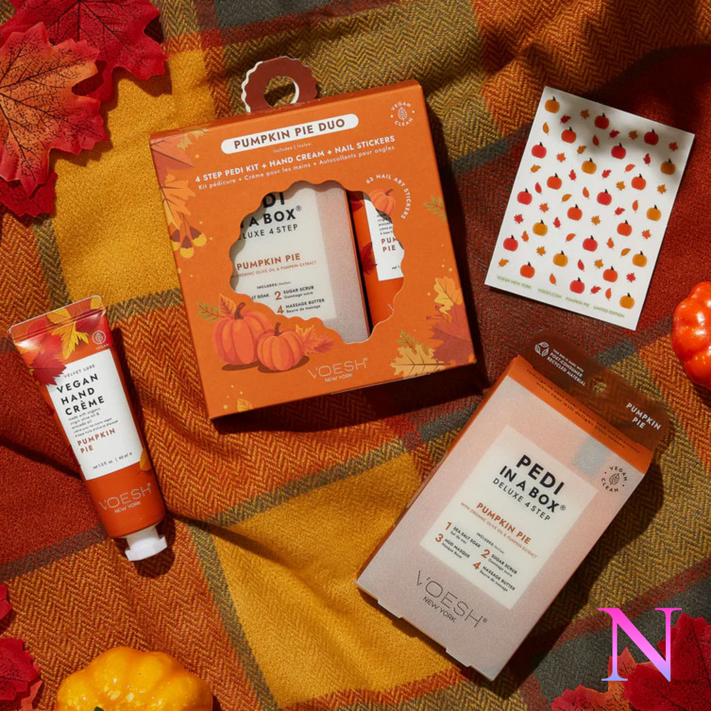 Pumpkin Pie Duo – Coffret pédicure 4 étapes, crème à mains et autocollants