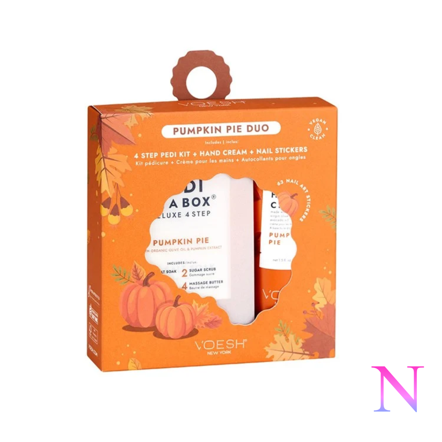 Pumpkin Pie Duo – Coffret pédicure 4 étapes, crème à mains et autocollants