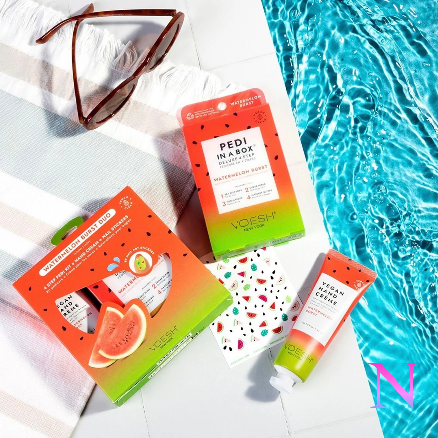 Watermelon Burst Duo – Coffret pédicure, crème à mains et autocollants